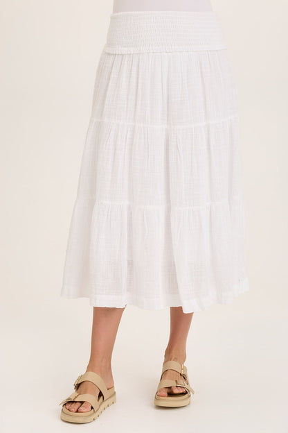 Wearables Paigene Gauze Tiered Flowy Midi Skirt White - XCVI