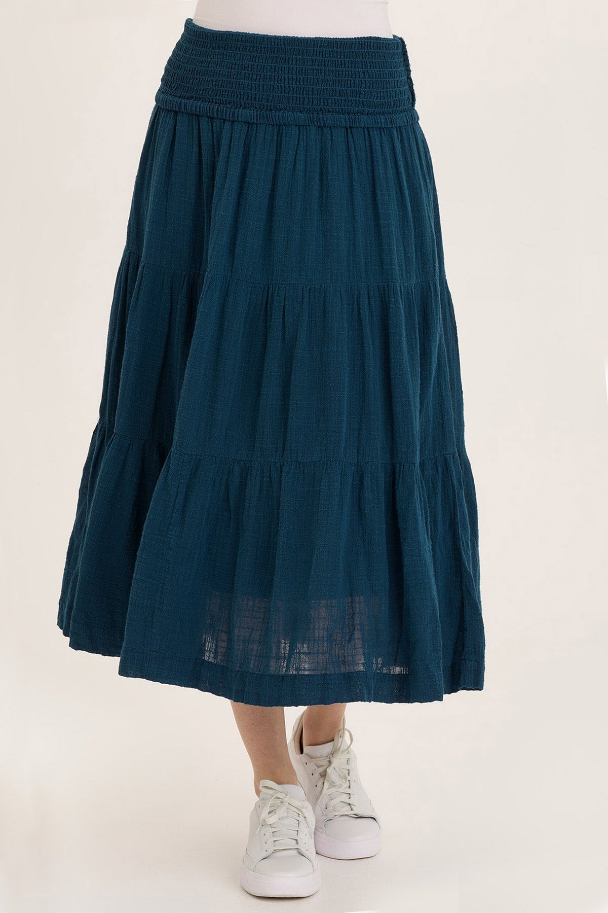 Wearables Paigene Gauze Tiered Flowy Midi Skirt Abyss Pigment - XCVI