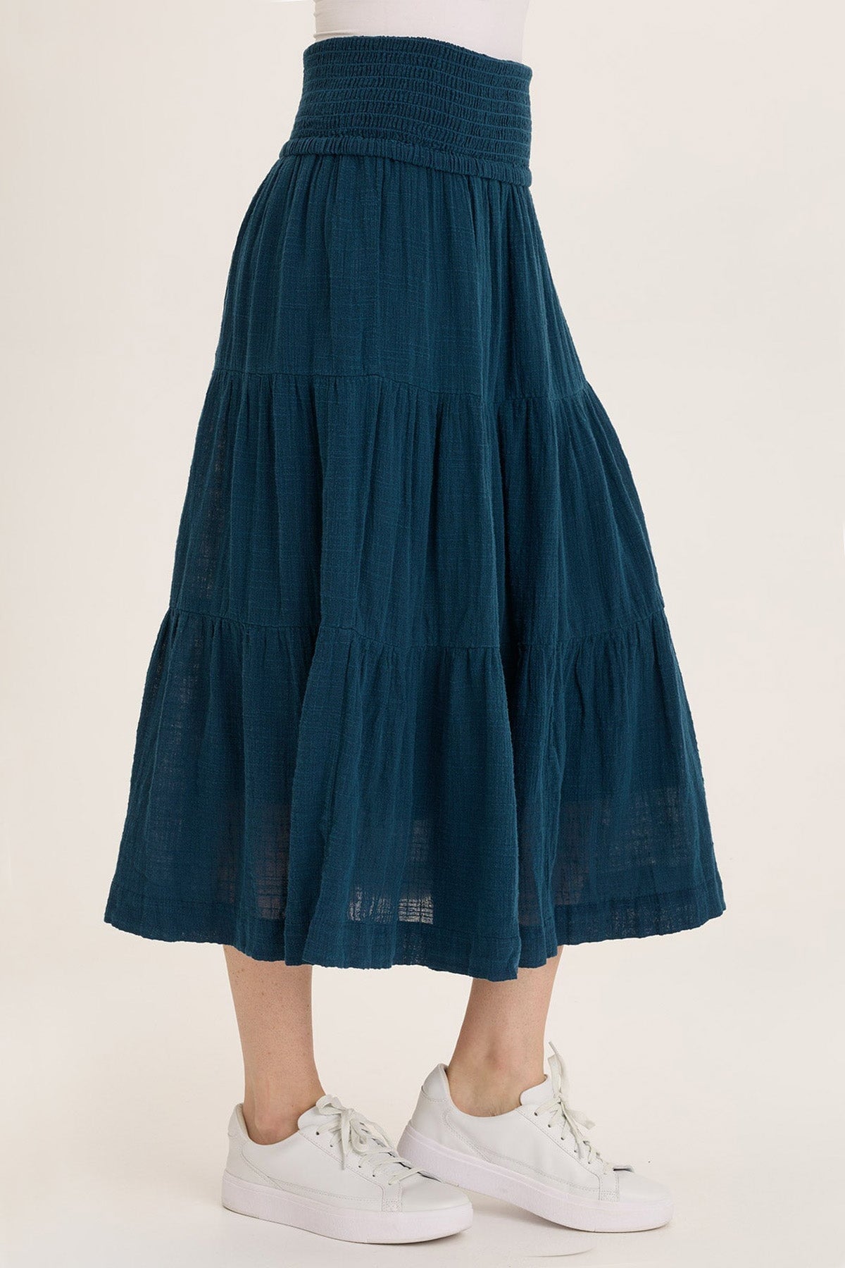 Wearables Paigene Gauze Tiered Flowy Midi Skirt Abyss Pigment - XCVI