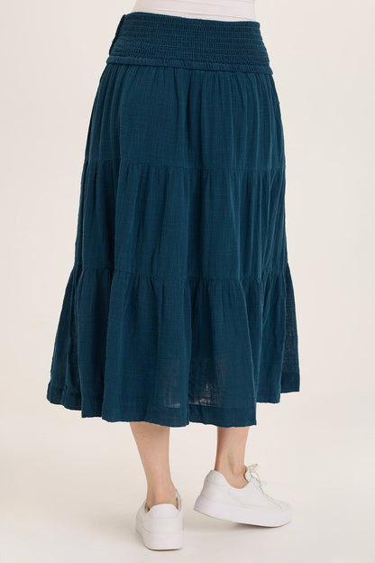 Wearables Paigene Gauze Tiered Flowy Midi Skirt Abyss Pigment - XCVI