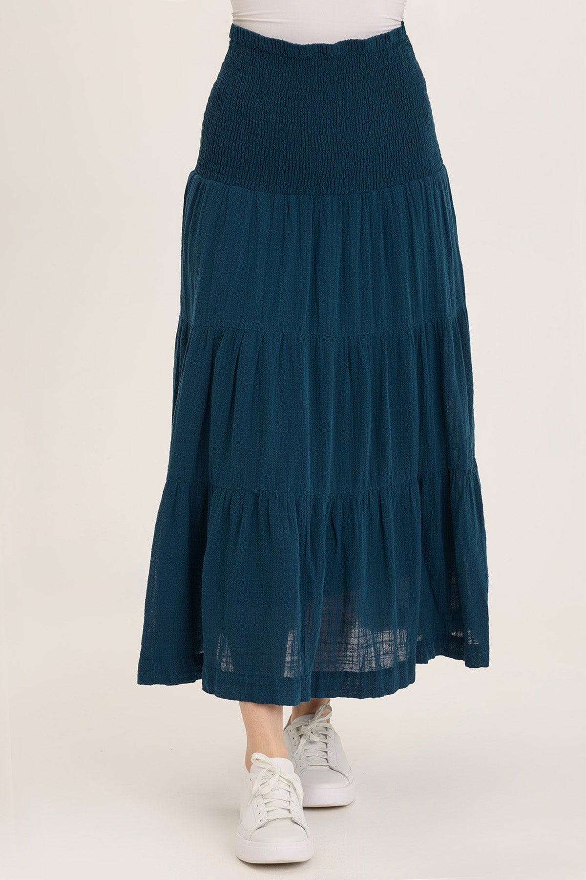 Wearables Paigene Gauze Tiered Flowy Midi Skirt Abyss Pigment - XCVI