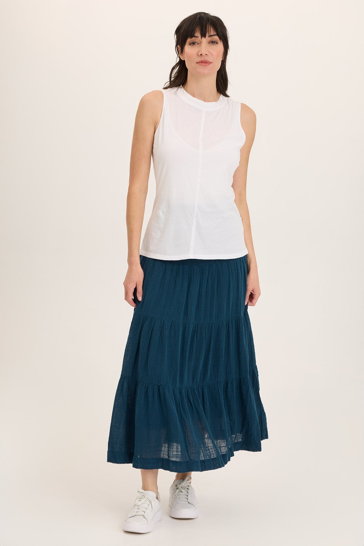 Wearables Paigene Gauze Tiered Flowy Midi Skirt Abyss Pigment - XCVI