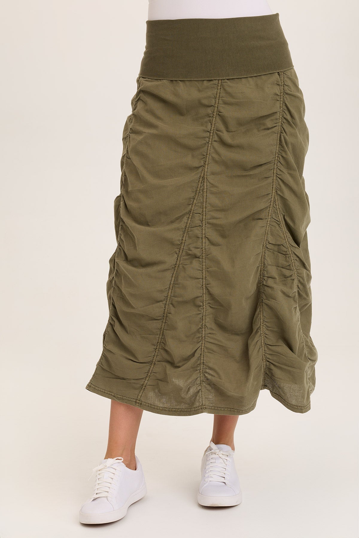 Wearables Linen Shirred Peasant Midi Skirt Kombu Pigment - XCVI