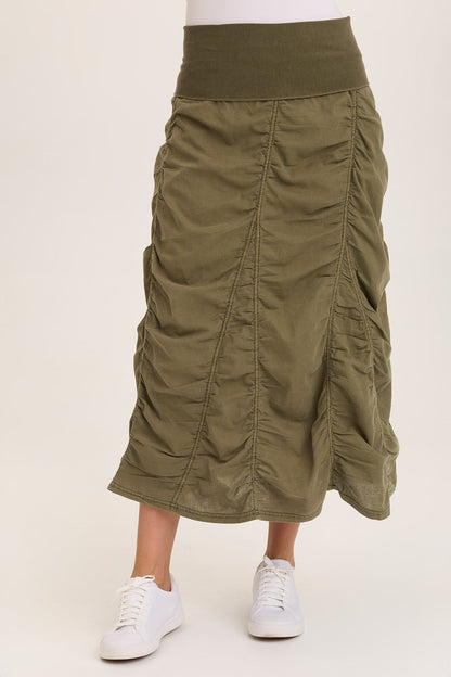 Wearables Linen Shirred Peasant Midi Skirt Kombu Pigment - XCVI