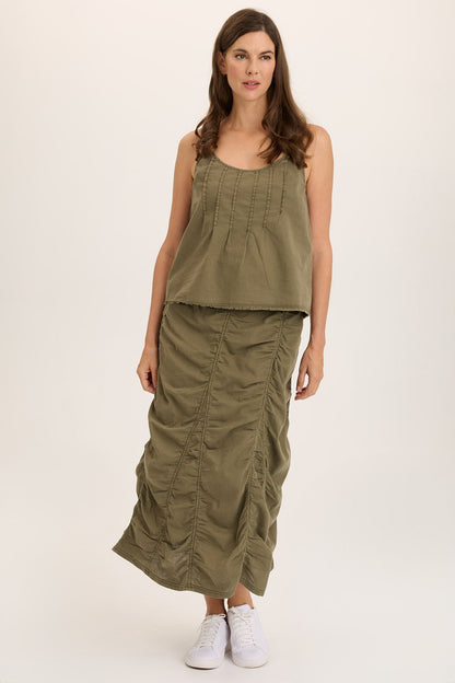 Wearables Linen Shirred Peasant Midi Skirt Kombu Pigment - XCVI