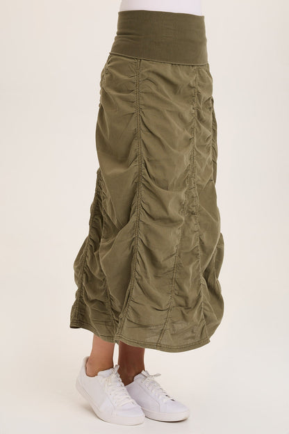 Wearables Linen Shirred Peasant Midi Skirt Kombu Pigment - XCVI