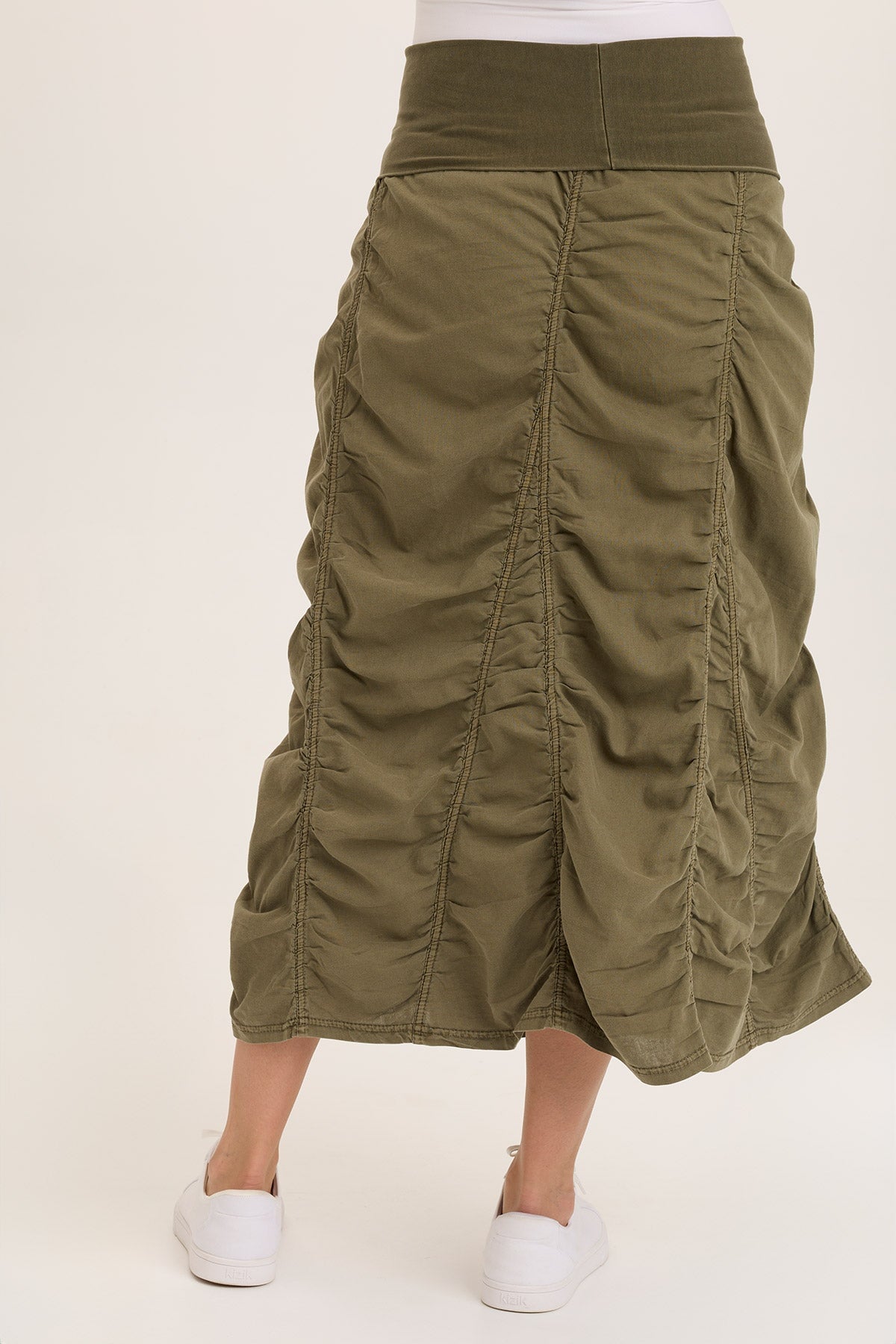 Wearables Linen Shirred Peasant Midi Skirt Kombu Pigment - XCVI