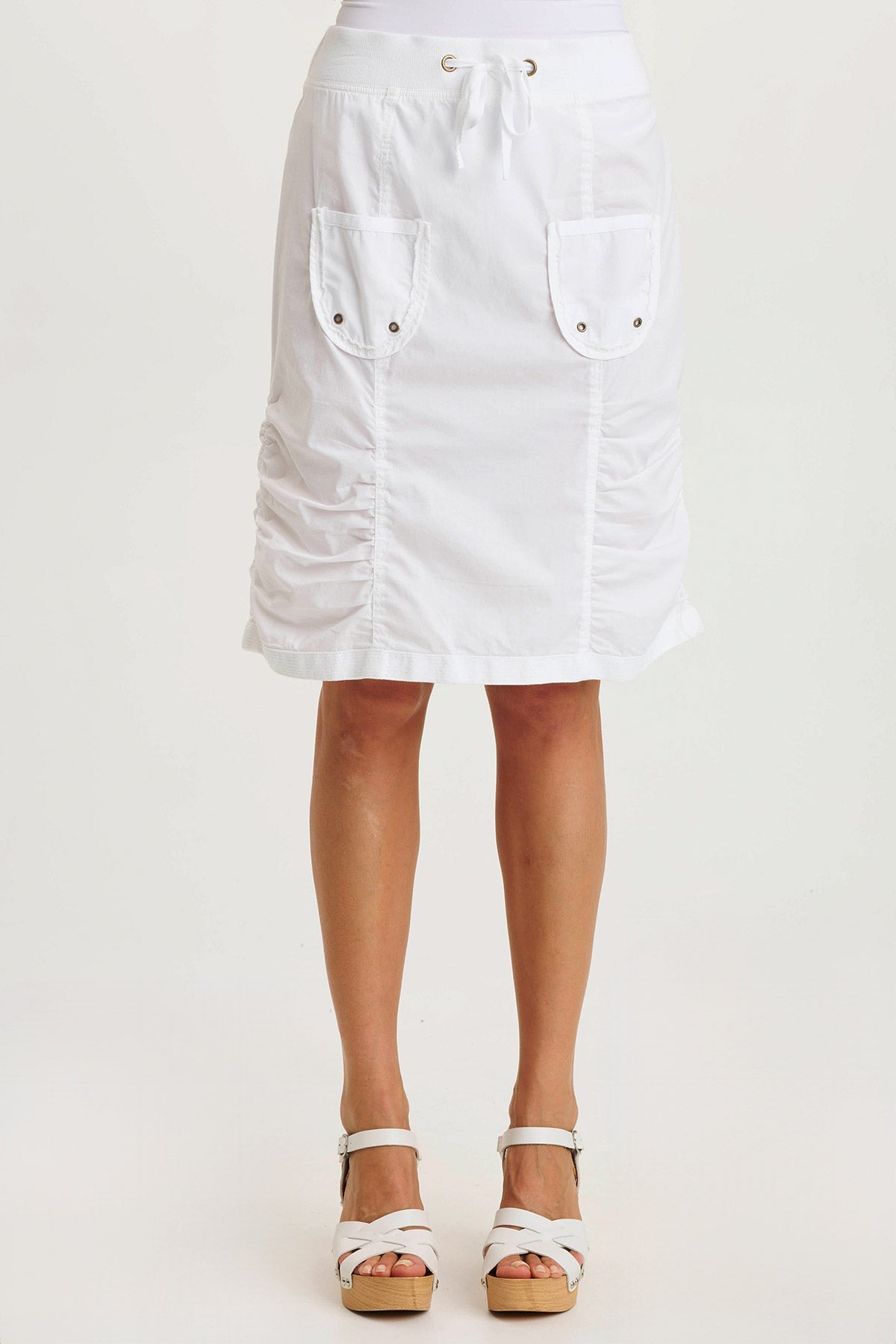 Tozie Ruched Poplin Playful Mini Skirt White - XCVI