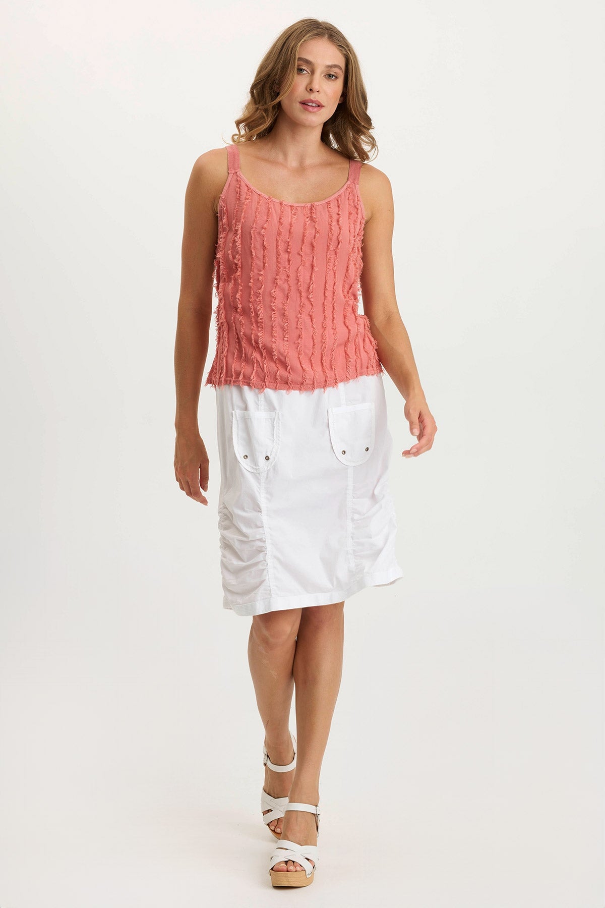 Tozie Ruched Poplin Playful Mini Skirt White - XCVI