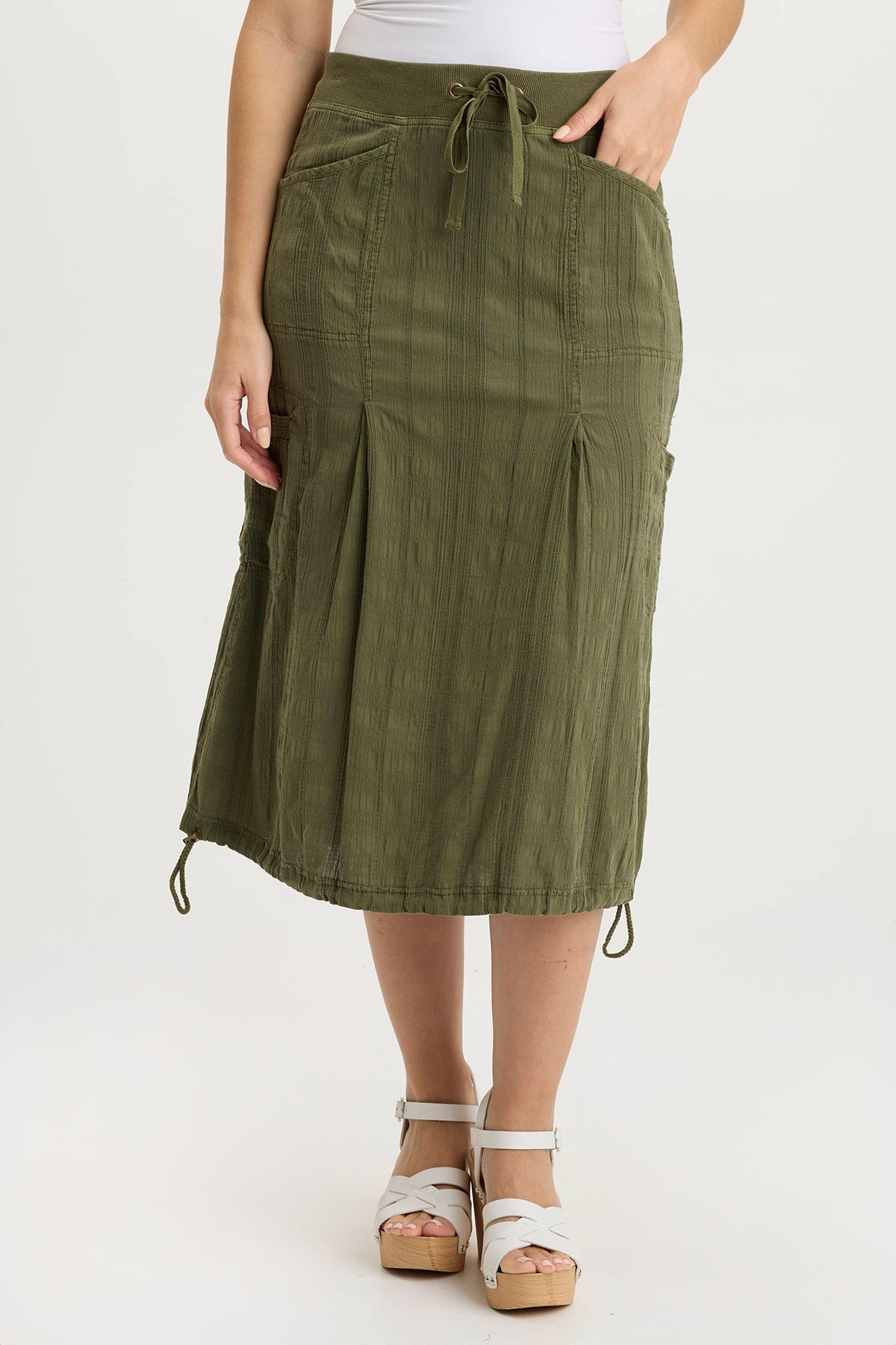 Aracelle Textured Gauze Cargo Detail Bubble Skirt Cypress Pigment - XCVI