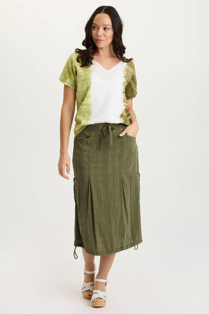 Aracelle Textured Gauze Cargo Detail Bubble Skirt Cypress Pigment - XCVI