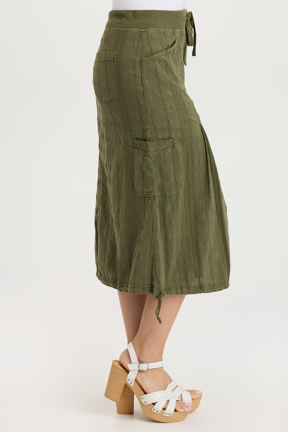 Aracelle Textured Gauze Cargo Detail Bubble Skirt Cypress Pigment - XCVI