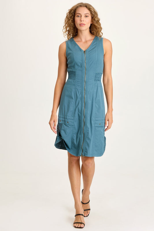 Holland Poplin/Mesh Front-Zip Sleeveless Dress Dark Night - XCVI