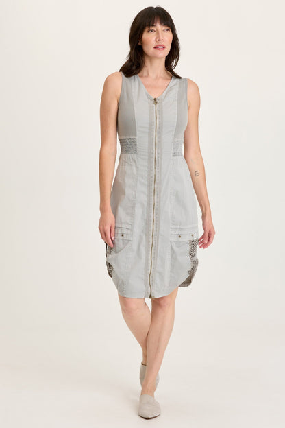 Holland Poplin/Mesh Front-Zip Sleeveless Dress Earl Grey Pigment - XCVI