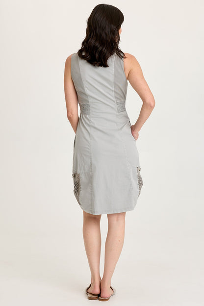 Holland Poplin/Mesh Front-Zip Sleeveless Dress Earl Grey Pigment - XCVI