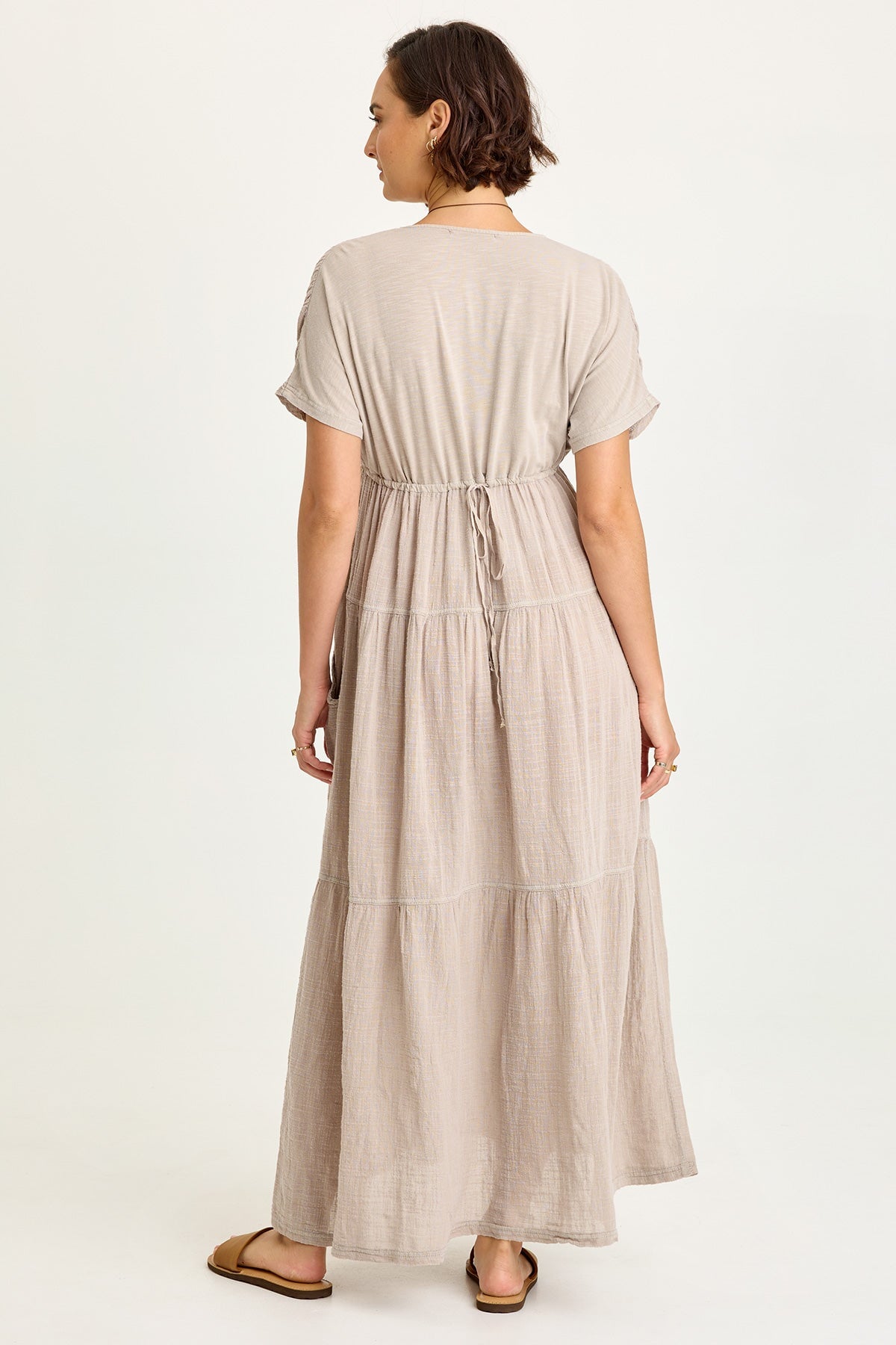 Wearables Ignatz Cotton Gauze Tiered V-Neck Short Sleeve Maxi Dress Clay Pot Pigment - XCVI