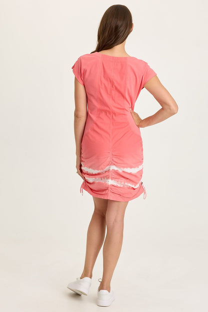 Wearables Wylda Stretch Poplin Cinchable V-Neck Short Sleeve Dress Caravel Wash Guava - XCVI