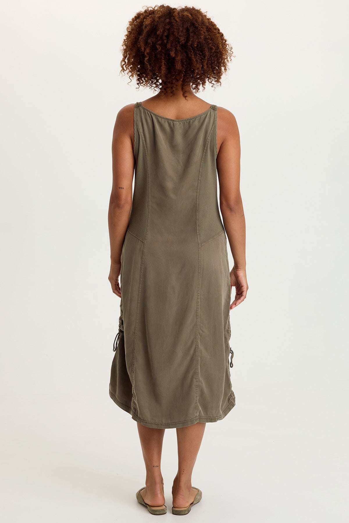 Edsel Tencel Twill Snap-Up Cinchable Sleeveless Dress English Moss - XCVI