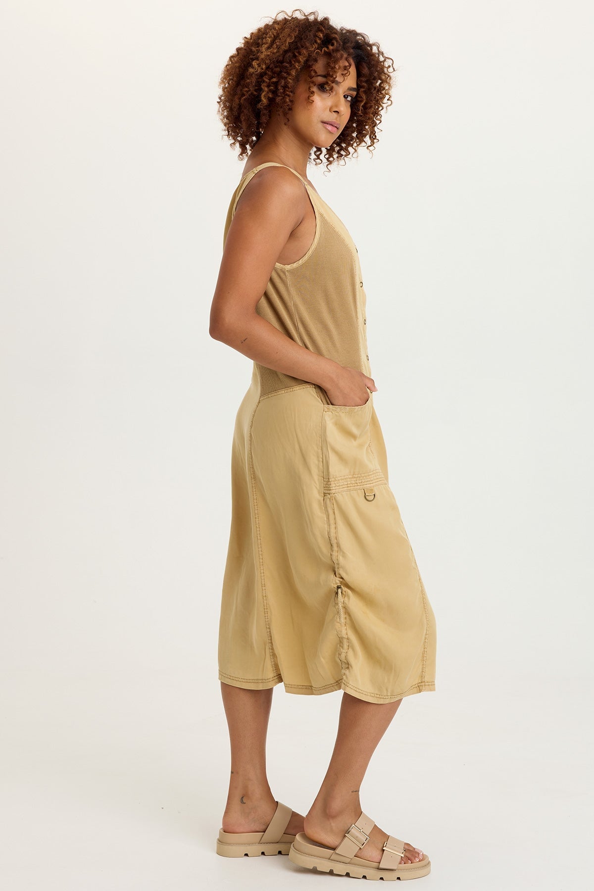 Edsel Tencel Twill Snap-Up Cinchable Sleeveless Dress Sepia Pigment - XCVI