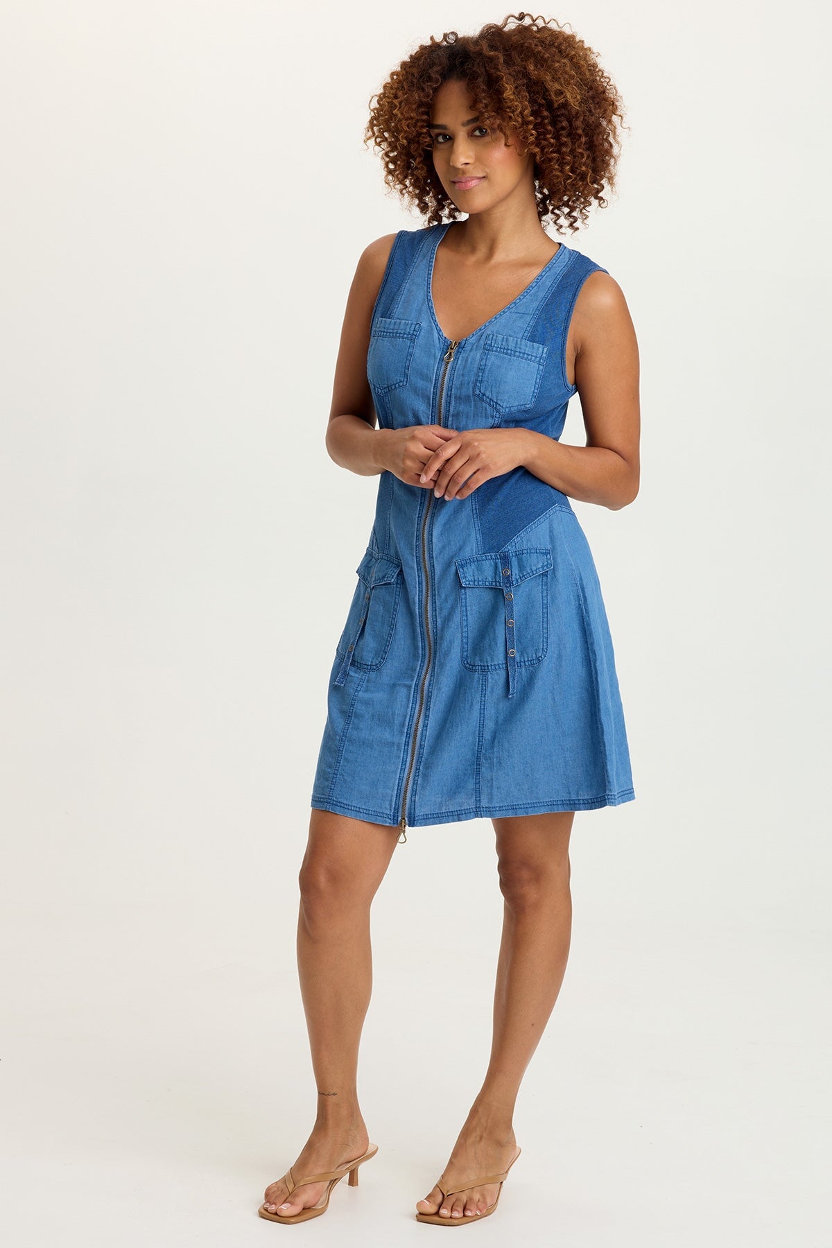 Donata Indigo Twill Zip-Up Short Sleeveless Dress Etiolate Wash - XCVI