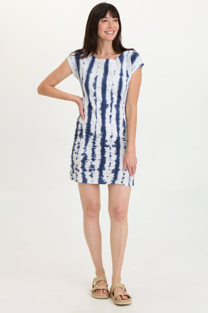 Wearables Aviana Stretch Poplin Ruched Casual Mini Dress  - XCVI
