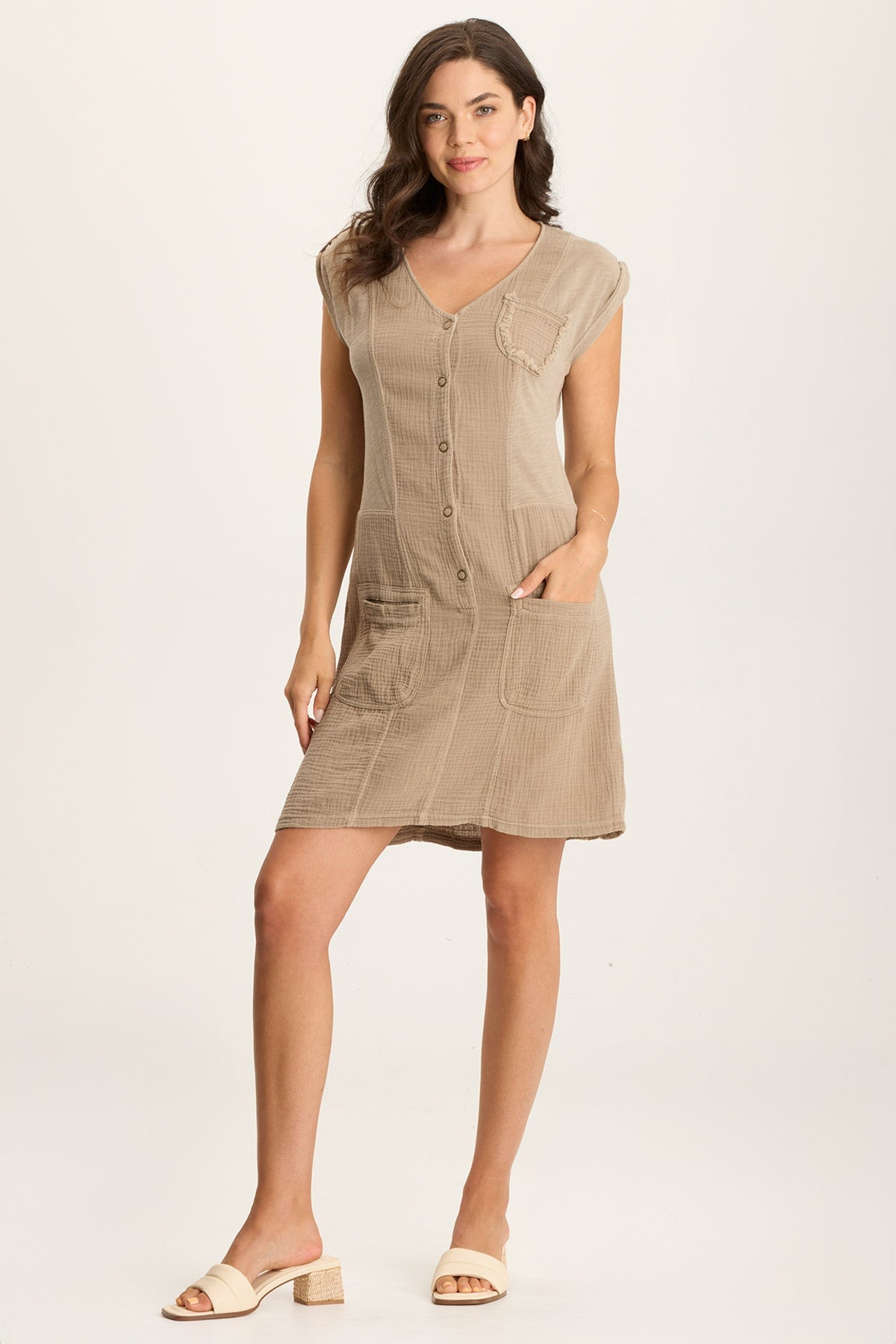 Crevin Lounge Dress – Double Gauze with Snap Front Tanglewood Pigment - XCVI