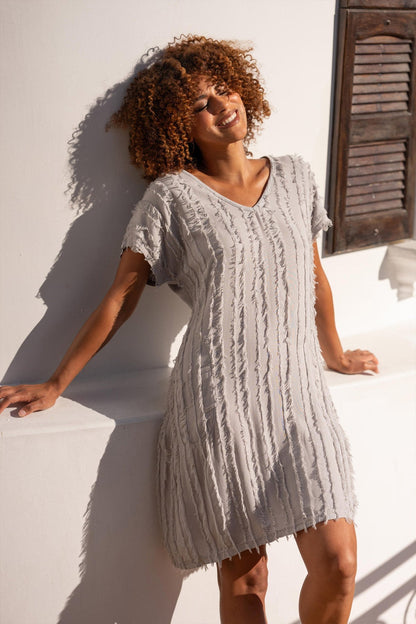 Kenyon Stripe Voile Dolman Short Sleeve V-Neck Dress Masterpiece Pigment - XCVI