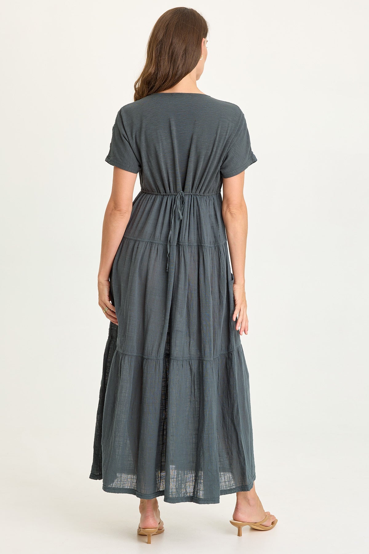 Wearables Ignatz Cotton Gauze Tiered V-Neck Short Sleeve Maxi Dress Hawthorn Leaf - XCVI