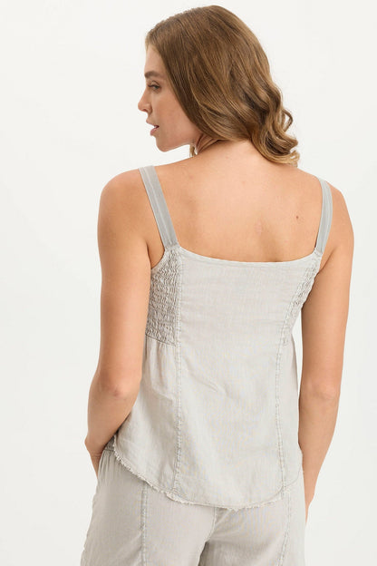Fernley Lightweight Ruched Linen Tank Top Whitecap Pigment - XCVI
