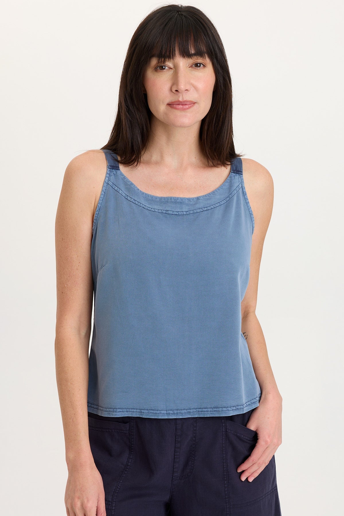 Kai Twill Scoop Neck Strappy Tank with Jersey Back Hypnotic Pigment - XCVI