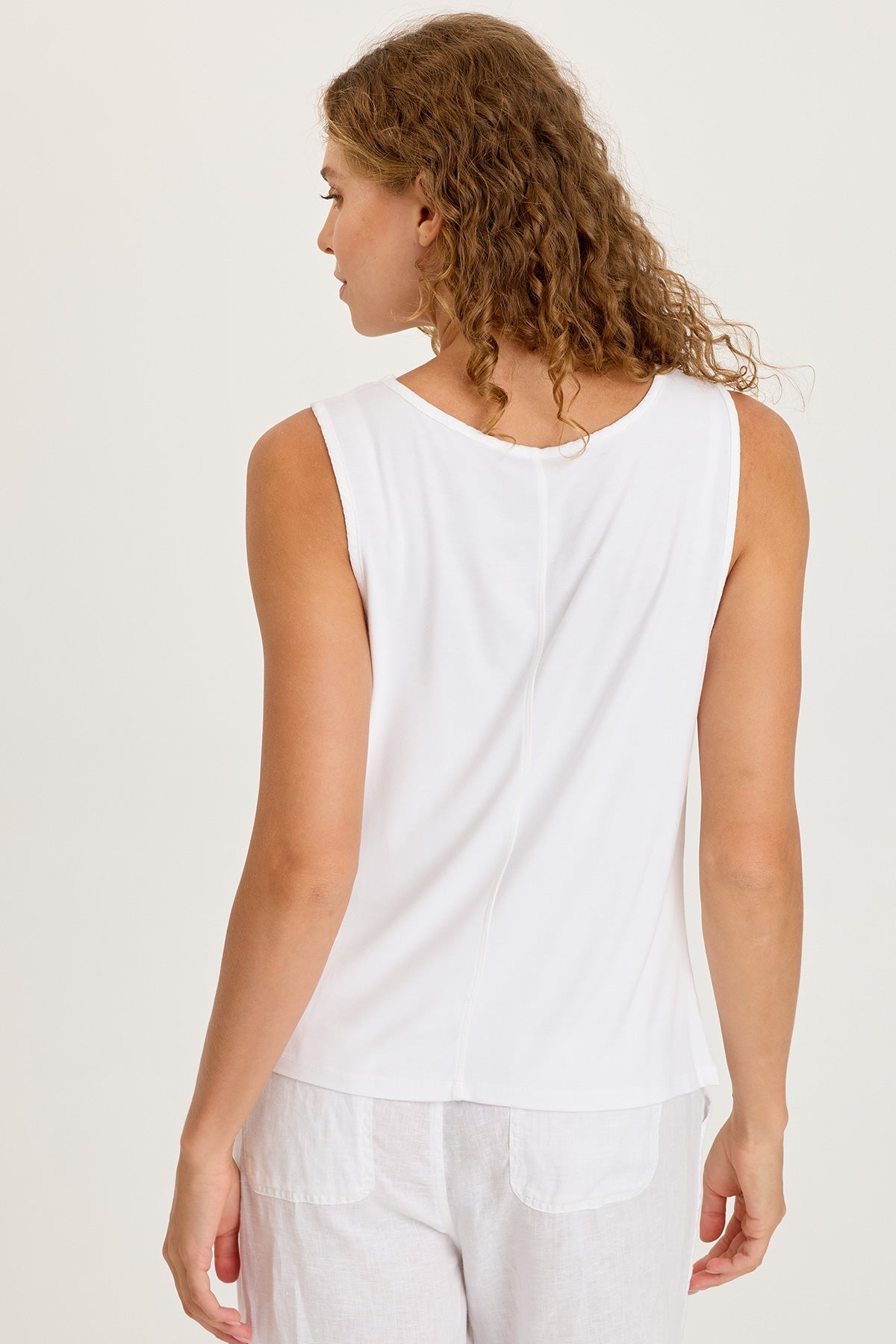 Timo Crepe Smocked Neckline Sleeveless Top White - XCVI