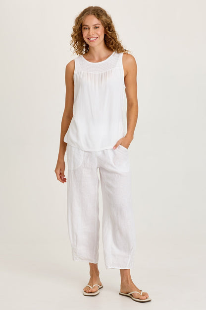 Timo Crepe Smocked Neckline Sleeveless Top White - XCVI