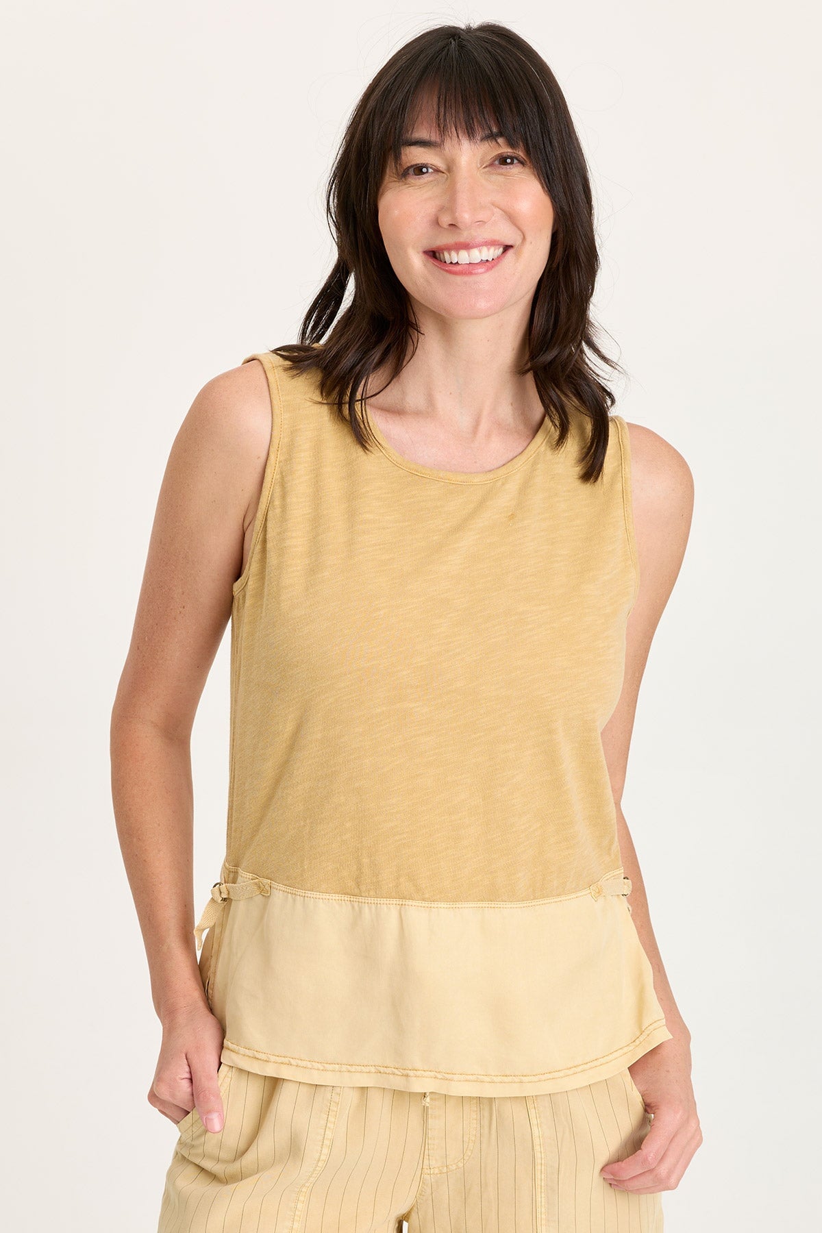 Enna Tencel Twill Cinchable Side Split Tank Raffia Pigment - XCVI