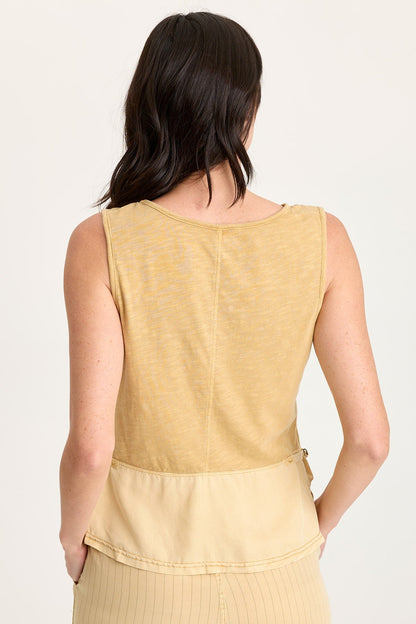 Enna Tencel Twill Cinchable Side Split Tank Raffia Pigment - XCVI
