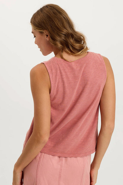 Massimo Twill + Jersey Essential Wide-Neck Tank Cherry Fizz Pigment - XCVI