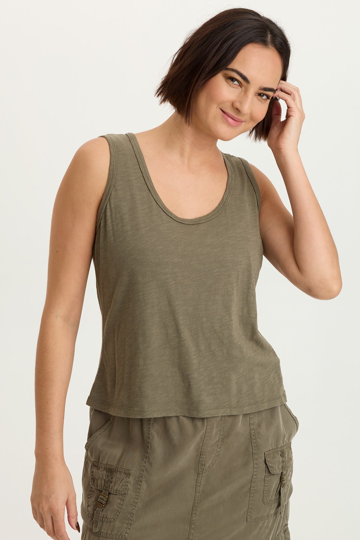 Etano Cotton Modal Jersey Scoop Neck Bra-Friendly Tank English Moss - XCVI
