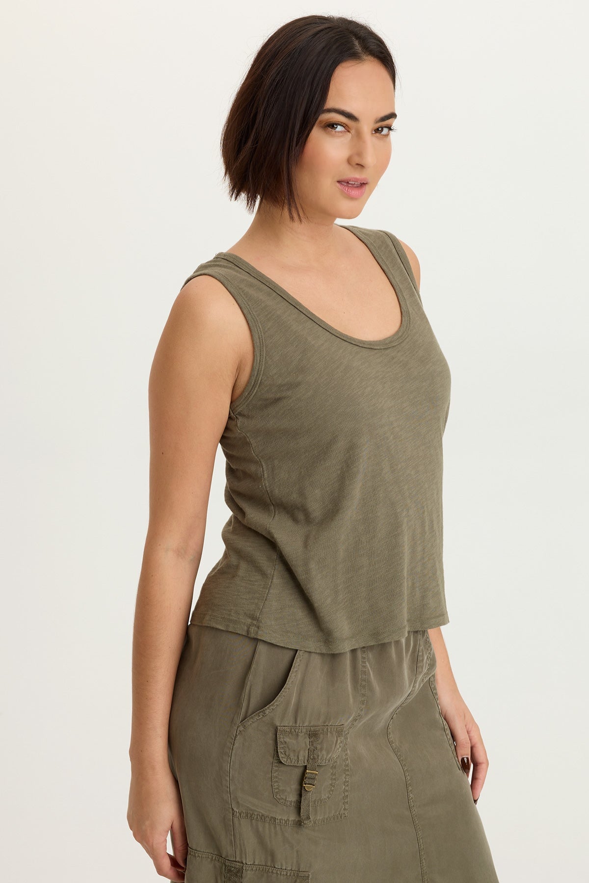 Etano Cotton Modal Jersey Scoop Neck Bra-Friendly Tank English Moss - XCVI