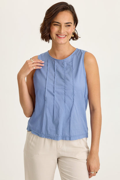 Wearables Jerilene Voile Pintuck Crew Neck Tank with Jersey Back Shasta Lake - XCVI