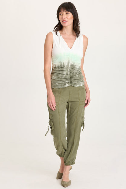 Clarise Jersey Corded Ruched V-Neck Sleeveless Top Paradox Wash Deft - XCVI