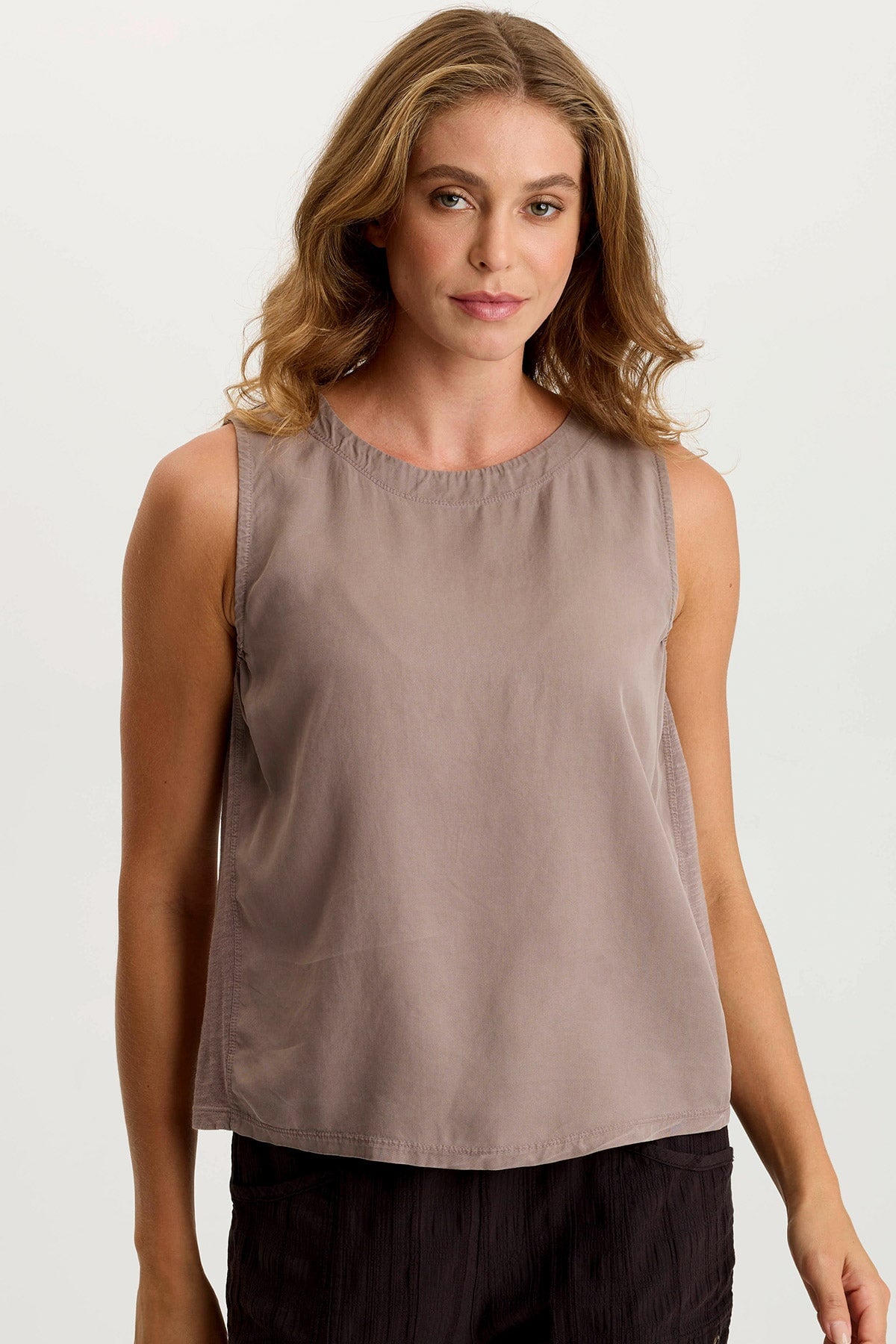 Massimo Twill + Jersey Essential Wide-Neck Tank Poppy Seed - XCVI