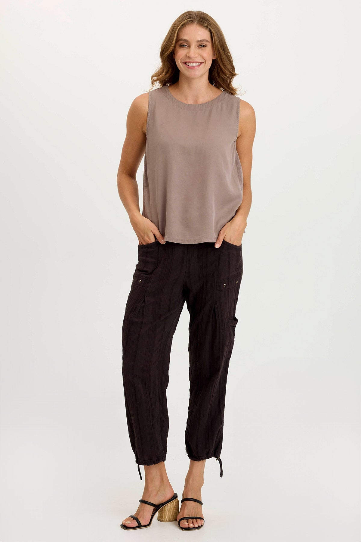 Massimo Twill + Jersey Essential Wide-Neck Tank Poppy Seed - XCVI
