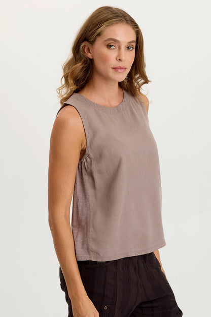 Massimo Twill + Jersey Essential Wide-Neck Tank Poppy Seed - XCVI