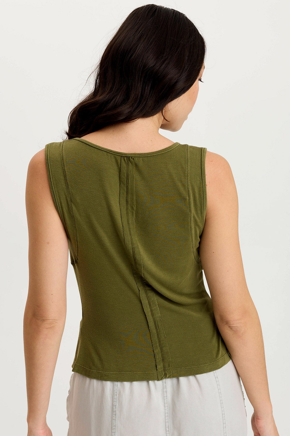 Bano Soft Jersey Ruched Detail Tank Cypress Pigment - XCVI