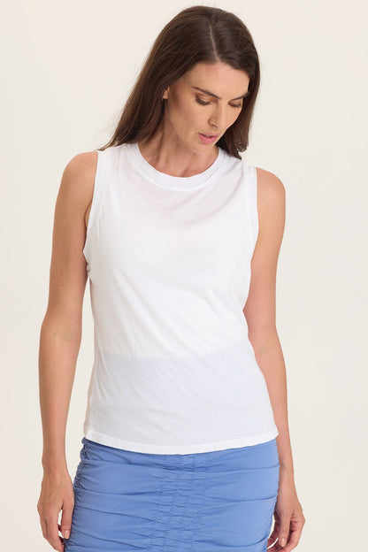 Wearables Bodie Jersey Tank with Raw Edge Detail White - XCVI