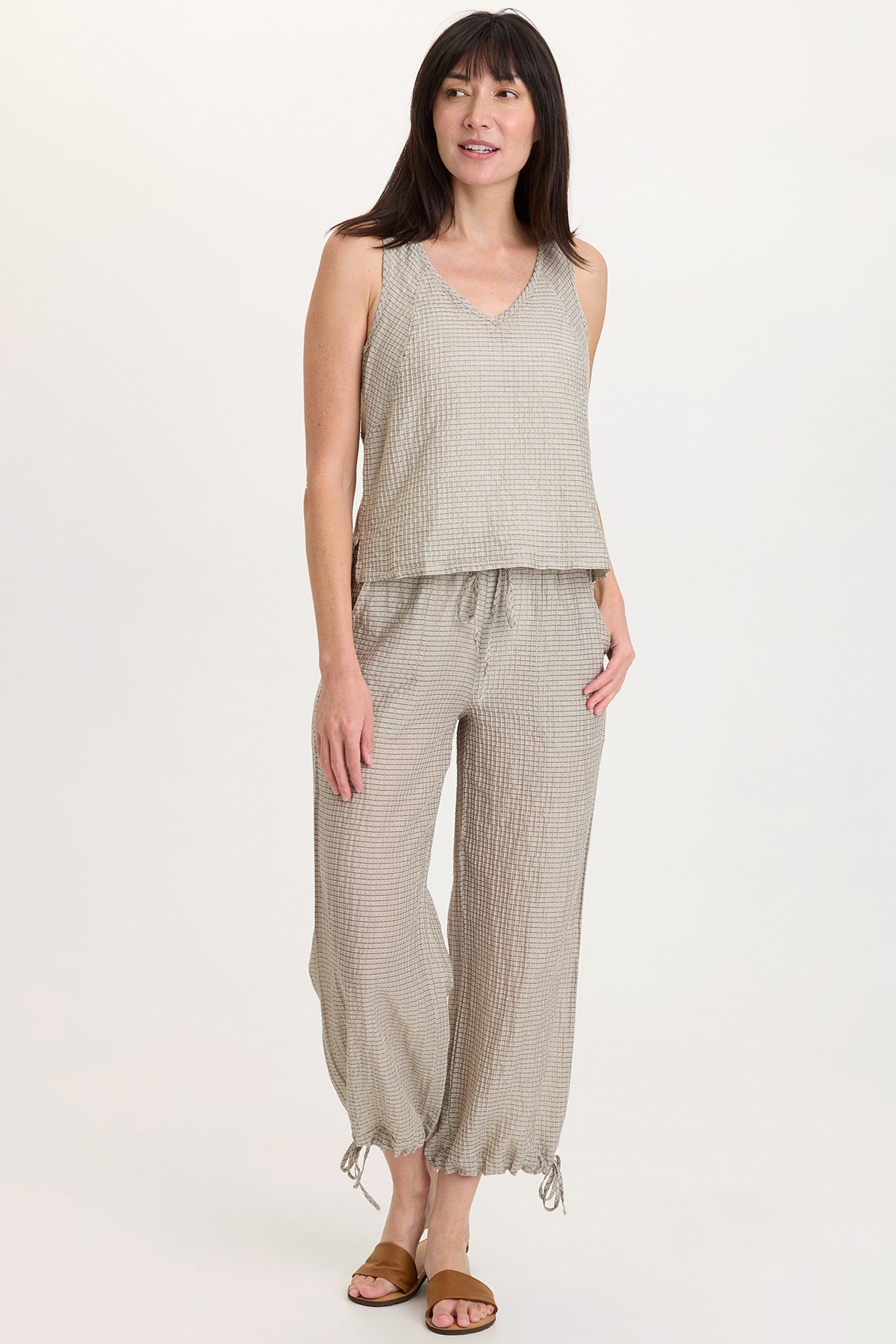 Aria Waffle Weave Bra-Friendly Sporty Tank Whitecap Pigment - XCVI
