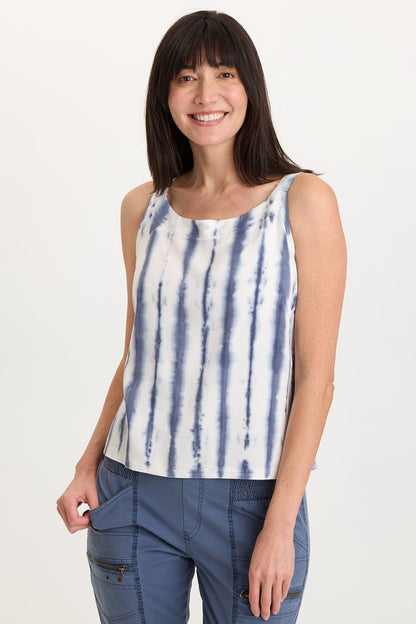 Kai Twill Scoop Neck Strappy Tank with Jersey Back Pelagic Wash - XCVI