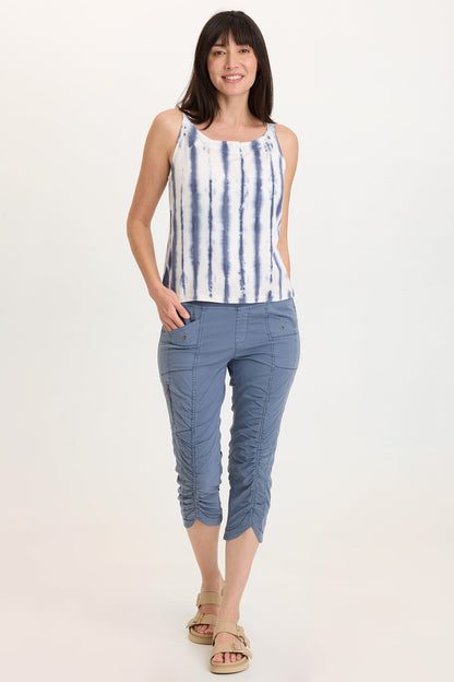 Kai Twill Scoop Neck Strappy Tank with Jersey Back Pelagic Wash - XCVI