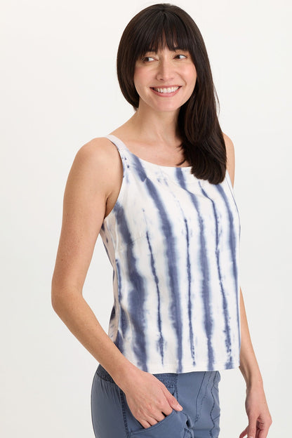 Kai Twill Scoop Neck Strappy Tank with Jersey Back Pelagic Wash - XCVI
