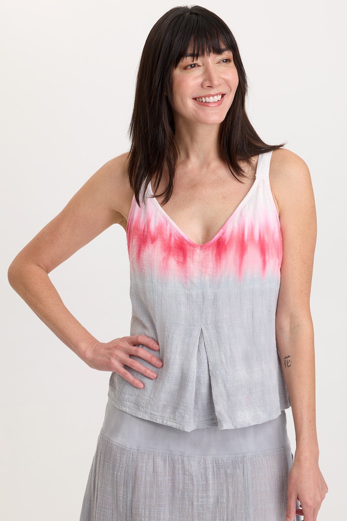 Wearables Cotton Gauze/Jersey Box Pleat Front Strap Tank Paradox Wash Magma - XCVI