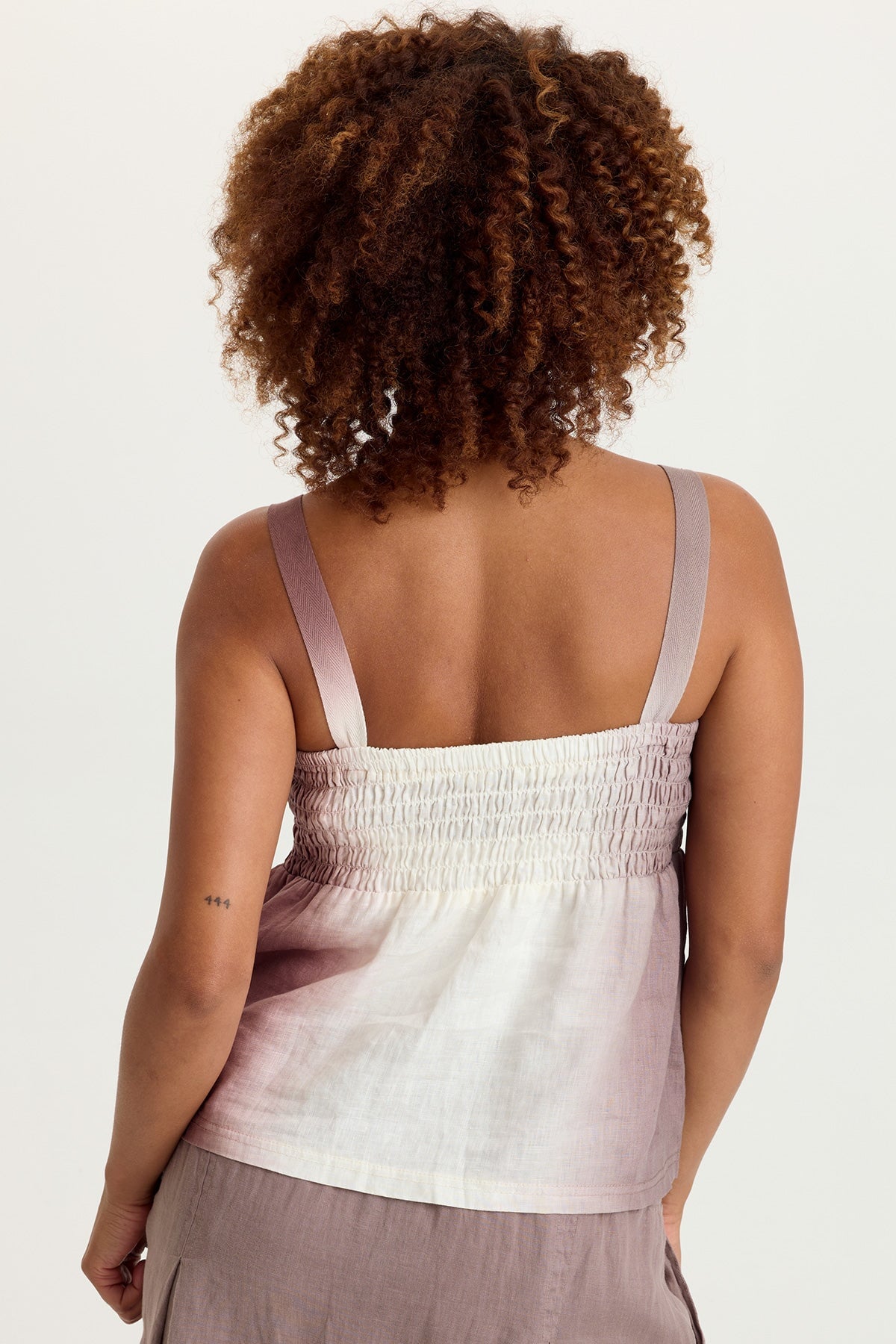 Katina 100% Linen Smocked Bust Babydoll Tank Motley Ombre Paraph - XCVI